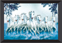 SNDArt 7 Running Horses Vastu UV Textured Digital Reprint 14 inch x 20 inch Painting (With Frame)