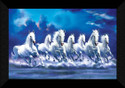 SNDArt 7 Running Horses Vastu UV Textured Digital Reprint 14 inch x 20 inch Painting (With Frame)