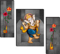 SNDArt Lord Ganesha Art Print Set Of 3 Self Adhesive MDF Painting Digital Reprint 12 inch x 18 inch Painting (Without Frame, Pack of 3)