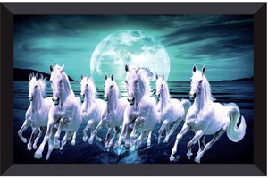 sndart lucky seven running horses vastu uv matt textured framed digital reprint 135 inch x 195 inch painting with frame