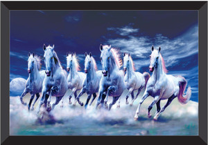 sndart lucky seven running horses vastu uv matt textured framed digital reprint 14 inch x 20 inch painting with frame
