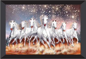 sndart lucky seven running horses vastu uv matt textured framed digital reprint 135 inch x 195 inch painting with frame