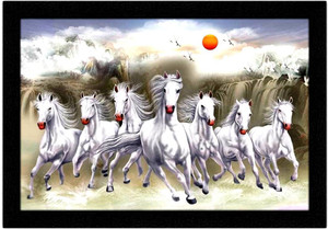 sndart lucky seven running horses vastu uv matt textured framed digital reprint 14 inch x 20 inch painting with frame