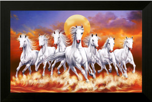 sndart lucky seven running horses vastu uv matt textured framed digital reprint 14 inch x 20 inch painting with frame