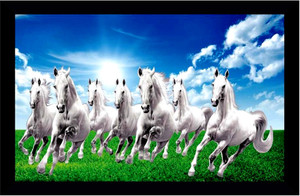 sndart lucky seven running horses vastu uv matt textured framed digital reprint 135 inch x 195 inch painting with frame