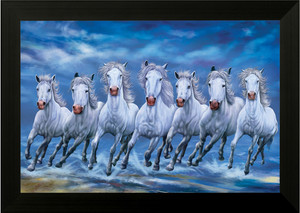 sndart lucky seven running horses vastu uv matt textured framed digital reprint 14 inch x 20 inch painting with frame