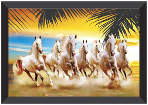 sndart lucky seven running horses vastu uv matt textured framed digital reprint 135 inch x 195 inch painting with frame