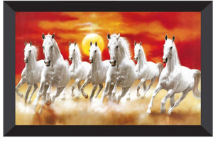 sndart lucky seven running horses vastu uv matt textured framed digital reprint 14 inch x 20 inch painting with frame