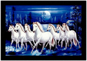 sndart lucky seven running horses vastu uv matt textured framed digital reprint 135 inch x 20 inch painting with frame
