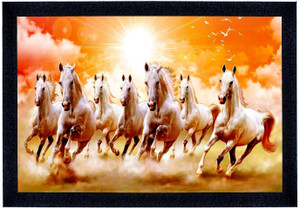 sndart lucky seven running horses vastu uv matt textured framed digital reprint 14 inch x 20 inch painting with frame