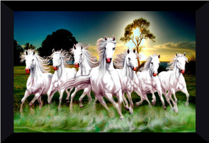 sndart lucky seven running horses vastu uv matt textured framed digital reprint 135 inch x 20 inch painting with frame