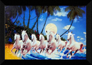 sndart lucky seven running horses vastu uv matt textured framed digital reprint 14 inch x 20 inch painting with frame