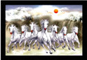 SNDArt Lucky Seven Running Horses Vastu UV Matt Textured Framed Digital Reprint 14 inch x 20 inch Painting (With Frame)