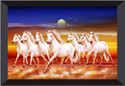 SNDArt Lucky Seven Running Horses Vastu UV Matt Textured Framed Digital Reprint 14 inch x 20 inch Painting (With Frame)