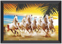 SNDArt Lucky Seven Running Horses Vastu UV Matt Textured Framed Digital Reprint 13.5 inch x 19.5 inch Painting (With Frame)