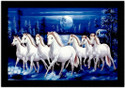 SNDArt Lucky Seven Running Horses Vastu UV Matt Textured Framed Digital Reprint 13.5 inch x 20 inch Painting (With Frame)