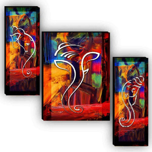 sndart set of 3 lord ganesha home dcor 3d digital reprint 12 inch x 18 inch painting without frame pack of 3