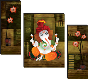 sndart set of 3 lord ganesha home dcor 3d digital reprint 12 inch x 18 inch painting without frame pack of 3