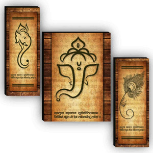 sndart set of 3 lord ganesha home dcor 3d digital reprint 12 inch x 18 inch painting without frame pack of 3