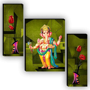 sndart set of 3 lord ganesha home dcor 3d digital reprint 12 inch x 18 inch painting without frame pack of 3