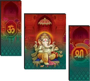 sndart set of 3 lord ganesha home dcor 3d digital reprint 12 inch x 18 inch painting without frame pack of 3