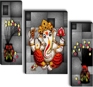 sndart set of 3 lord ganesha home dcor 3d digital reprint 12 inch x 18 inch painting without frame pack of 3