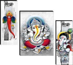 sndart set of 3 lord ganesha home dcor 3d digital reprint 12 inch x 18 inch painting without frame pack of 3