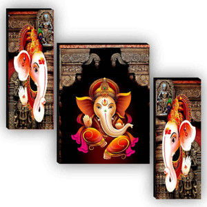 sndart set of 3 lord ganesha home dcor 3d digital reprint 12 inch x 18 inch painting without frame pack of 3