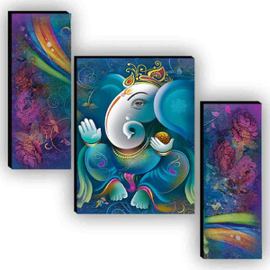 sndart set of 3 lord ganesha home dcor 3d digital reprint 12 inch x 18 inch painting without frame pack of 3