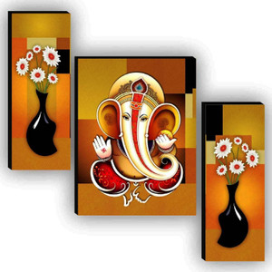 sndart set of 3 lord ganesha home dcor 3d digital reprint 12 inch x 18 inch painting without frame pack of 3