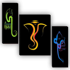 sndart set of 3 lord ganesha home dcor 3d digital reprint 12 inch x 18 inch painting without frame pack of 3