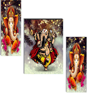 sndart set of 3 lord ganesha home dcor 3d digital reprint 12 inch x 18 inch painting without frame pack of 3