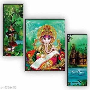 sndart set of 3 lord ganesha home dcor 3d digital reprint 12 inch x 18 inch painting without frame pack of 3