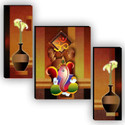 SNDArt Set OF 3 Lord Ganesha Home Décor 3D Digital Reprint 12 inch x 18 inch Painting (Without Frame, Pack of 3)