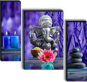 SNDArt Set OF 3 Lord Ganesha Home Décor 3D Digital Reprint 12 inch x 18 inch Painting (Without Frame, Pack of 3)