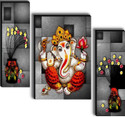 SNDArt Set OF 3 Lord Ganesha Home Décor 3D Digital Reprint 12 inch x 18 inch Painting (Without Frame, Pack of 3)