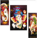 SNDArt Set Of 3 LORD GANESHA Wall Paintings For Living Room Digital Reprint 12 inch x 18 inch Painting