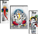 SNDArt Set OF 3 Lord Ganesha Home Décor 3D Digital Reprint 12 inch x 18 inch Painting (Without Frame, Pack of 3)