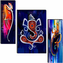 SNDArt Set Of 3 Lord Ganesha Home Decor 3D Digital Reprint 12 inch x 18 inch Painting (Without Frame, Pack of 3)