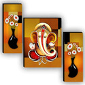 SNDArt Set OF 3 Lord Ganesha Home Décor 3D Digital Reprint 12 inch x 18 inch Painting (Without Frame, Pack of 3)
