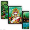 SNDArt Set OF 3 Lord Ganesha Home Décor 3D Digital Reprint 12 inch x 18 inch Painting (Without Frame, Pack of 3)