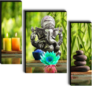 sndart set of 3 lord ganesha mdf digital reprint 18 inch x 12 inch painting without frame pack of 3