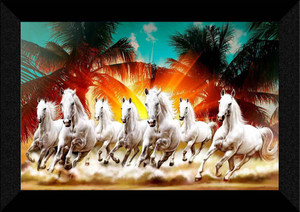 sndart seven running horses vastu uv textured digital reprint 14 inch x 20 inch painting with frame