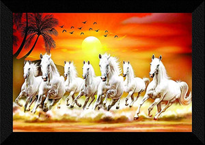 sndart shf-8433lucky seven running horses vastu uv matt textured framed digital reprint 109 inch x 14 inch painting