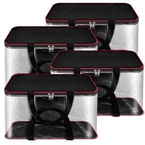 sndia 4 pack 33l transparent clothes storage bags for sarees lehengas amp dresses  moisture proof pvc nylon wardrobe organizer with zipper  red amp black 39 x 34 x 21 cm