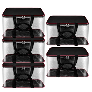 sndia 5 pack 33l transparent clothes storage bags for sarees lehengas amp dresses  moisture proof pvc nylon wardrobe organizer with zipper  red amp black 39 x 34 x 21 cm