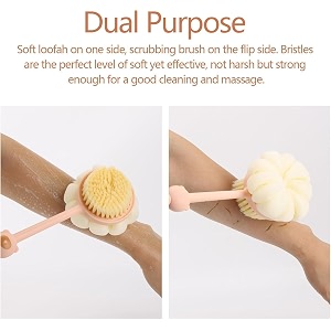 sndyi shower body brush with bristles and loofah with extended handle back scrubber mesh sponge with curved long handle for skin exfoliating bath massage bristles suitable for men and women