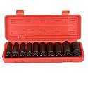 SNE Half Dr Deep Socket Wrench Impact Set 8 To 24Mm Long Size Tool Kit, Wrenches and Spanner, Box End, Chrome Vanadium Steel (10 in 1 impact socket set)