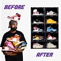 SNEAKARE Stackable Shoe Storage Box | Heavy Duty Plastic Sneaker Crate with Magnetic Door | Shoe Organizer for Men &amp; Women | Fits Upto UK 14 | Durable Shoe Storage Box (Black, Pack of 4)
