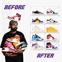 SNEAKARE Stackable Shoe Storage Box | Heavy Duty Plastic Sneaker Crate with Magnetic Door | Shoe Organizer for Men & Women | Fits Upto UK 14 | Durable Shoe Storage Box (Clear, Pack of 4)